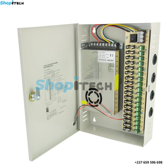 Boite d’alimentation CCTV 12V 30A 18CH POWER SUPPLY Avec Coffre