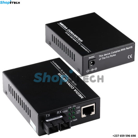 Lot de 2 convertisseurs de média Ethernet Gigabit monomode SC 10/100/1000 Mbps bidirectionnels, émetteur-récepteur Ethernet fibre SC unique, portée jusqu'à 20 km, port RJ-45, 10/1000Base-TX vers 1000Base-FX, 1310 nm