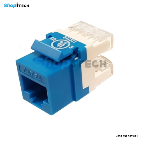 Embase Keystone CAT6A UTP RJ45 Bleu Haute Performance