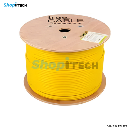 Rouleau câble réseau CAT6A 305M jaune – Bobine bois câble Ethernet Indoor
