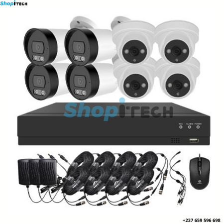 full-color starlight  Kit 8 cameras Vidéo surveillance 5MP HD ColorVu